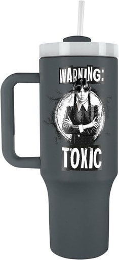 Pyramid International - Tumbler Wednesday - Cana izoterma cu pai si maner - 1,2L - Termos pentru apa calda si rece, Gri