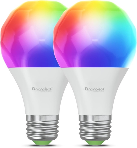 Becuri LED inteligente Nanoleaf Matter Essentials WiFi RGBW E27, pachet de 2 - Lampi inteligente, programari personalizabile, control prin aplicatie/voce (compatibile cu Alexa, Apple, Google), pentru sufragerie, birou, jocuri