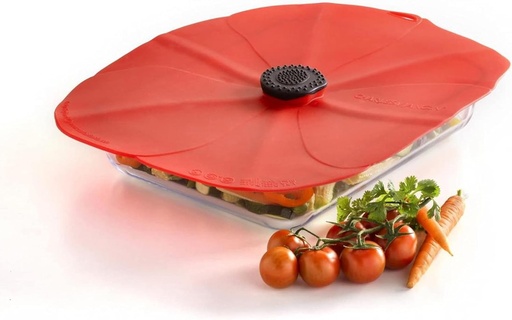 Charles Viancin - Capac etans din silicon dreptunghiular Baa Leaf - 35x25 cm - Capac etans pentru depozitarea si gatitul alimentelor - Fara BPA - Rosu