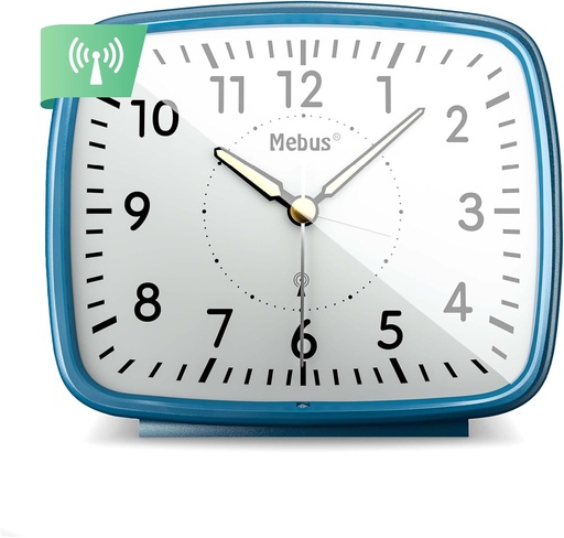 Ceas radio cu alarma analogica Mebus, design retro, cu colturi rotunjite/Material: Plastic/Culoare: Albastru/Model: 25363