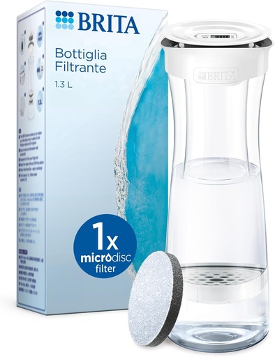 Sticla filtranta BRITA grafit alb (1,3 l), 1 filtru MicroDisc inclus - Reduce** anumite PFAS***, clor, particule fine