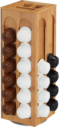 Suport pentru capsule de cafea Relaxdays Dolce Gusto, rotativ, dozator de capsule de cafea, bambus, IL: 40,5x14x14 cm, natural, maro deschis