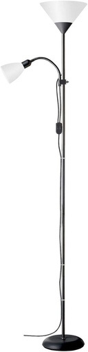 Lampa de podea Brilliant Spari cu lampa de citit, alb/negru – lampa de podea LED – lampa de podea 1,8 m – potrivita pentru becuri LED (dulie E27 si E14) – cu brat de citit reglabil