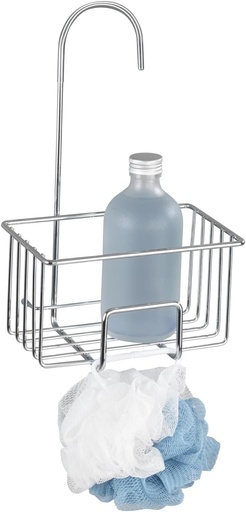 Suport de dus WENKO Mod. Milito, cos de dus suspendat din otel inoxidabil, accesoriu de baie inoxidabil, raft de dus cromat, 18 x 28,5 x 13 cm, transparent lucios