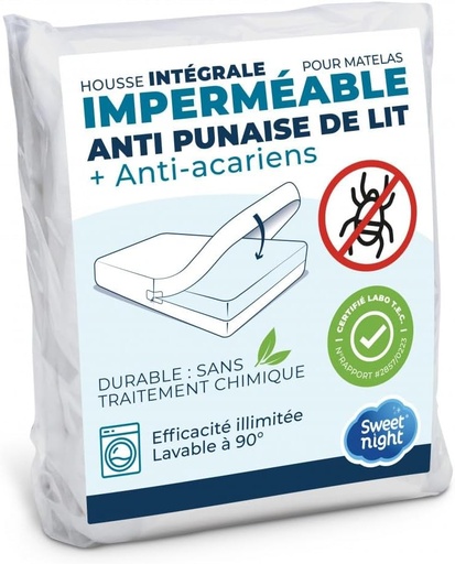 SWEET NIGHT - Husa de saltea impermeabila pentru intreaga saltea 90x200 cm | Rezistent la plosnite si acarieni | Renovator de saltea | Inchidere cu fermoar | Fara substante chimice | Grosime de pana la 25 cm