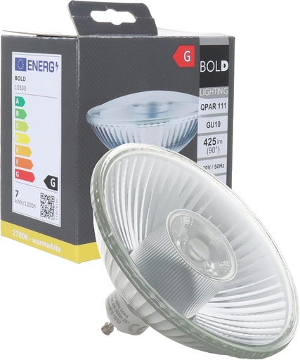 Bec reflector LED GU10 BOLD Lighting QPAR 111 (ES 111) (425 lumeni | Reglabil | 6,5 W echivalent a 40 W | alb cald 2700k | durata de viata 15.000 ore), aluminiu