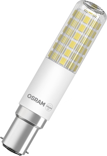 Lampa LED OSRAM LED T Slim multicolora, subtire, din plastic, cu soclu B15d, forma de T, 8 W / 1.055 lm, lumina alba calda, clara, cu 2.700 K, reglabila, diametru 18 mm, CRI 80.