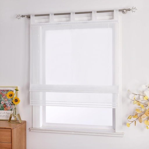 Jaluzea romana ESLIR cu bucle, perdele de bucatarie, transparenta, jaluzea cu bucle, voal modern, alb, latime x inaltime 100x155cm, 1 bucata