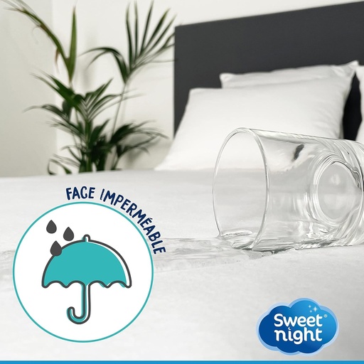SWEET NIGHT - Protectie saltea - 160x200 cm - Impermeabila, respirabila si silentioasa - Cearsaf cu elastic cu buzunar de 27 cm - Lavabila la masina la 90°C - Certificata Oeko-Tex