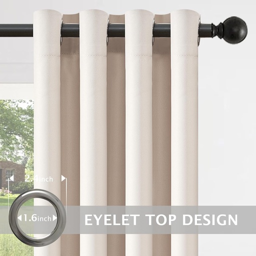 MRTREES Perdele termice opace bej pentru ferestrele din sufragerie, izolatoare, rezistente la caldura, material gros, rezistente la frig, reduc zgomotul, perdele de usa cu ochiuri pentru dressinguri si dormitoare, latime 140 x inaltime 280 cm