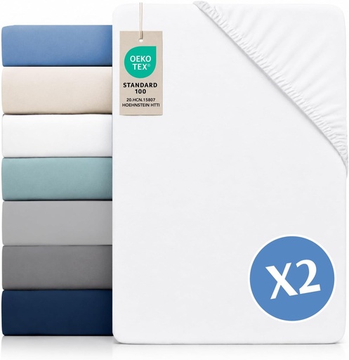 Set de 2 cearsafuri cu elastic Dreamzie 160x200 - Microfibra (100% Poliester) - Oeko-Tex - Alb Alabastr - Husa de saltea 160x200
