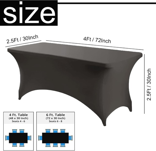 Fata de masa elastica din spandex, gri, 1,2 m, lavabila si anti-sifonare, fata de masa dreptunghiulara elastica, pentru decorarea mesei de ziua de nastere, nunta, Craciun, banchet