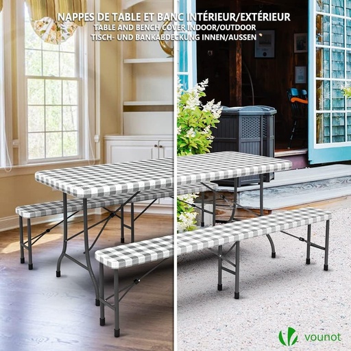 VOUNOT Set de 3 fete de masa pentru exterior, fata de masa dreptunghiulara elastica pentru gradina, potrivita pentru gradina, balcon si camping, lavabila, stergabila, rezistenta la intemperii, 183 cm