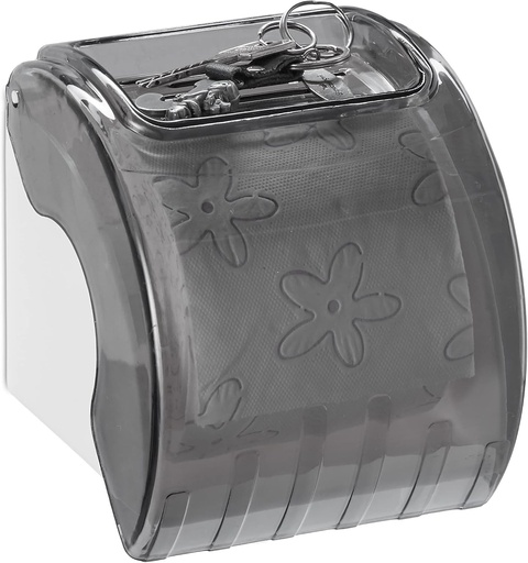 Suport hartie igienica Relaxdays cu raft si capac, suport hartie igienica din plastic IxLxA: 15 x 13,5 x 15 cm, gri/alb