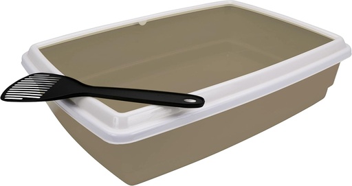 Aimé - Litiera pentru pisici cu margini - cu lingura pentru litiera - Litiera igienica si usor de curatat - Toaleta pentru pisici, culoare gri si alb - Dimensiuni 44 x 34 x 11 cm