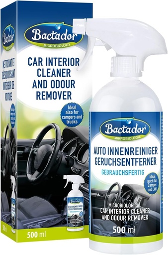Spray de curatare si indepartare a mirosurilor pentru interiorul masinii Bactador 500 ml - Solutie microbiologica de curatare si indepartare a mirosurilor pentru interiorul masinii - Fiabil impotriva mirosurilor de animale de companie - Delicat cu materialele