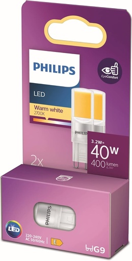 Bec LED Philips, pachet de 2 - lumina alba calda - 40 W - G9 - iluminare LED eficienta energetic - durata de viata de pana la 15 ani