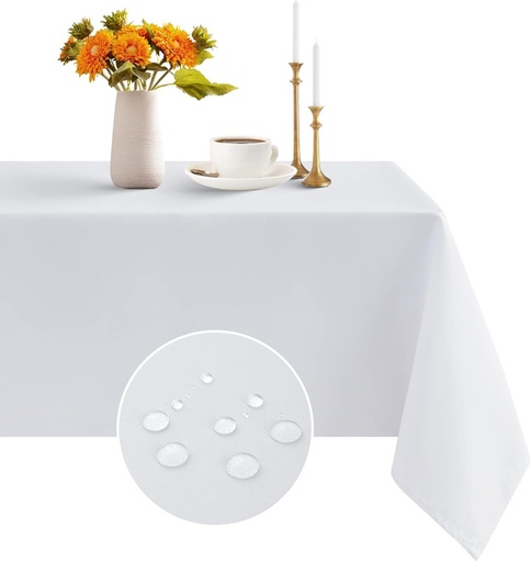 Romanstile - Fata de masa alba 140 x 240 cm, se curata usor, se spala, este rezistenta la apa, fata de masa pentru Craciun, bucatarie, sufragerie, petrecere, nunta, restaurant, Anul Nou