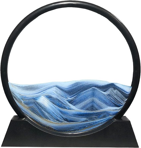 Aoderun, clepsidra 3D rotativa, decor de birou, nisip rotund, sticla curgatoare, rama de nisip mobila, imagine cu nisip pentru birou, pictura cu nisip pentru adulti (albastru, 20 cm)