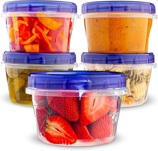 Recipiente din plastic pentru depozitarea alimentelor cu capace detasabile, 473 ml, 5 bucati, pentru mancare la pachet, cuptor cu microunde, congelator si masina de spalat vase, fara BPA