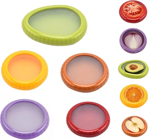 Xutong 5 bucati cutii de depozitare reutilizabile din silicon in forma de fructe si legume pentru avocado, ceapa, mere, rosii si lamai - conservant alimentar