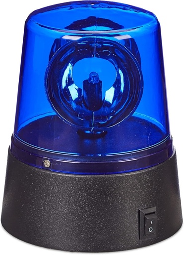 Relaxdays LED Albastra, Far Rotativ cu Reflector Rotativ, Lampa de Petrecere pentru Stat in Picioare, Functioneaza cu Baterii, ABS, PS, Albastra, 1 Bucata