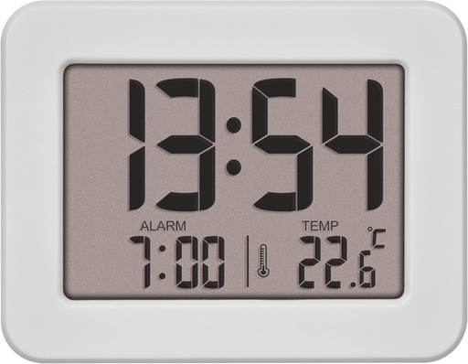 TFA Dostmann Mini ceas desteptator cu temperatura, 60.2044.02, ceas de masa, functionat cu baterii, inclusiv data si alarma, ceas desteptator de calatorie, mic, alb