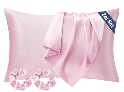 Fata de perna Seiwohl din satin 40x40, set de 2, fata de perna moale ca matasea, fata de perna din matase vegana, fata de perna din matase pentru par si piele cu 2 elastice de par, gri inchis