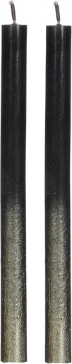 Set de lumanari COMFORDER Taper, 2x lumanari de masa negre si aurii, 25 cm, timp de ardere 10 ore