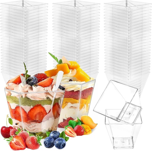 Pahare de desert talifoca, 50 de piese, cani de desert din plastic de 2oz/60ml, boluri de desert reutilizabile, cani de desert patrate pentru budinca, mousse, inghetata, petreceri cu desert