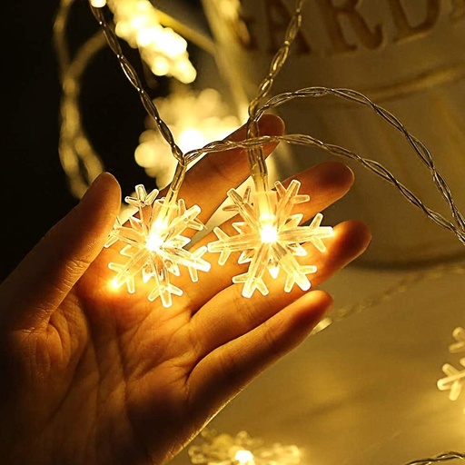 Sir de lumini cu fulgi de zapada, 6 m, 40 buc. LED, alimentat cu baterii, iluminat decorativ stralucitor pentru Ziua Indragostitilor, Craciun, nunta, ziua de nastere, petrecere, dormitor, interior si exterior (alb cald)