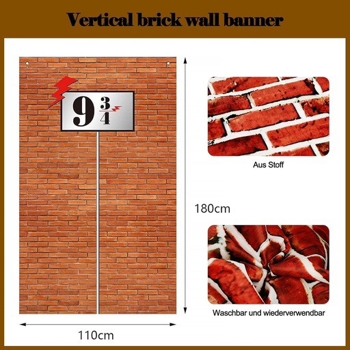 DUGEGAYL Platforma 9 3/4 Zid de caramida Fundal de petrecere pentru petrecere de ziua de nastere a copiilor, Decoratiune de petrecere cu tematica de vrajitor, Bannere de petrecere