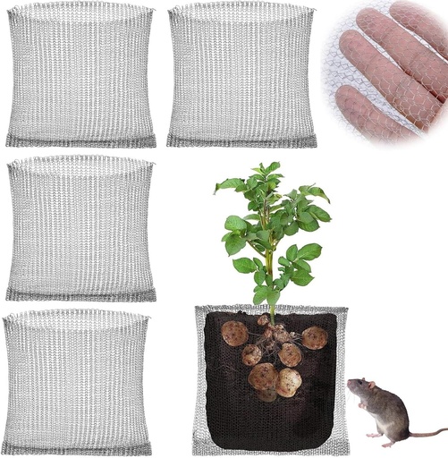 Cosulet de protectie pentru radacini de soarece, 4 buc., protectie pentru radacini de plante, otel inoxidabil, reutilizabil, 45x40cm, protectie sigura pentru soarece, rezistenta la rugina, rezistenta la coroziune, pentru protejarea radacinilor copacilor, florilor si legumelor
