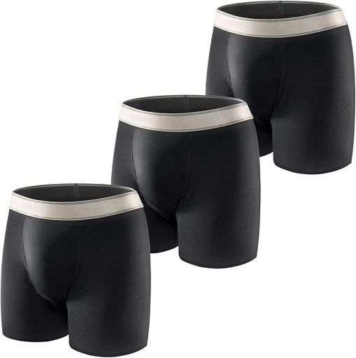 Lenjerie intima pentru incontinenta Carer din bumbac, pachet de 3, pentru barbati, cu tampon absorbant de 150 ml - Lavabila - Anti-scurgeri - Reutilizabila - Conceputa pentru incontinenta moderata - Negru - Marimea L