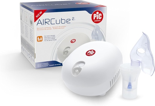 Aerosol cu ​​piston silentios Pic Solution AirCube2, pentru tratament cu aerosoli, complet cu accesorii, alb
