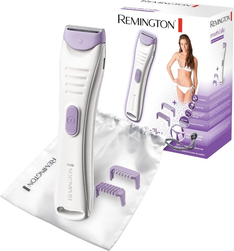 Aparat de tuns intim Remington pentru femei [Precizie si confort] Aparat de tuns bikini (Reincarcabil, subtire si usor, potrivit pentru calatorii, anti-iritare, piepteni: 2 si 4 mm, baterie litiu, impermeabil, husa) BKT4000