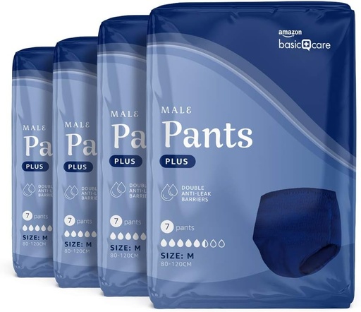 Chiloti Amazon Basic Care pentru barbati, marime mare, albastri, 28 de bucati (4 pachete de 7)