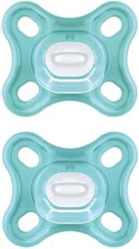 Suzeta MAM Comfort 0-3 luni (Set de 2), Suzeta MAM 0-3 luni din silicon 100% cu design unic, Kit de 2 accesorii moi si usoare pentru nou-nascuti cu suport sterilizant pentru suzeta, Neutru