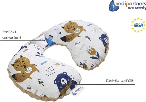 Perna de gat Medi Partners pentru copii, masina, avion, bebelusi - 100% bumbac/minky, suport pentru gat, tetiera, scaun auto pentru copii, perna tip rola (animale boho cu minky bej)