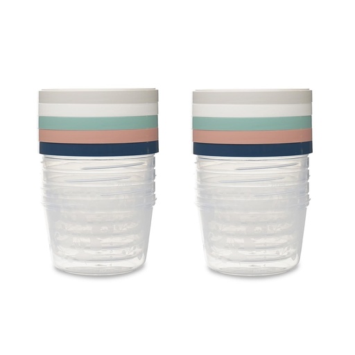 Set de 10 recipiente pentru depozitarea hranei pentru bebelusi THERMOBABY, 250 ml - Potrivite pentru cuptorul cu microunde, congelator si masina de spalat vase - Stivuibile - Asortiment de culori aleatorii - Fabricate in Franta