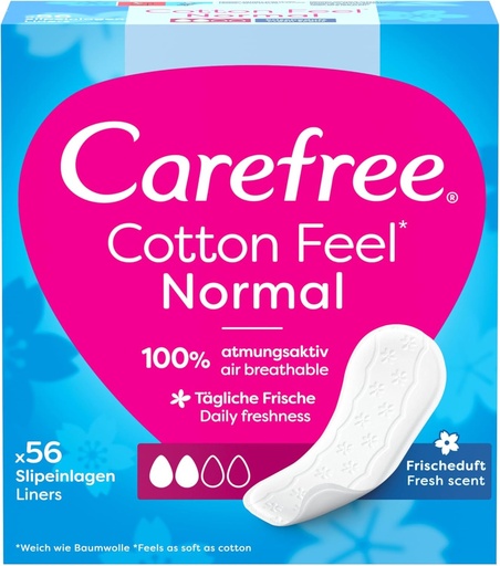 Absorbante interioare normale Carefree Cotton Feel cu parfum proaspat (48 bucati), 100% respirabile, ofera o senzatie de confort, uscaciune si prospetime, marime Normala