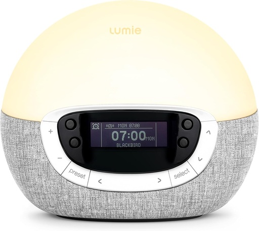 Lumie Bodyclock Shine 300 - Ceas desteptator luminos cu radio, 15 sunete si efect de somn la apus