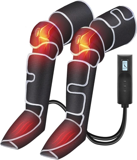 Aparat de masaj pentru picioare COMFIER, masaj termic prin compresie pentru gambe, genunchi si picioare pentru circulatia sangelui si relaxarea musculara, 3 setari de caldura si 3 intensitati, cadouri