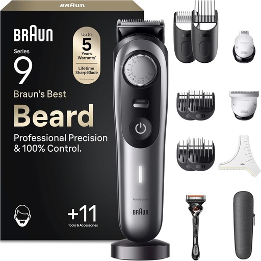 Aparat de tuns barba Braun Series 9 BT9420, aparat de tuns barba cu instrumente profesionale si 180 de minute de autonomie a bateriei