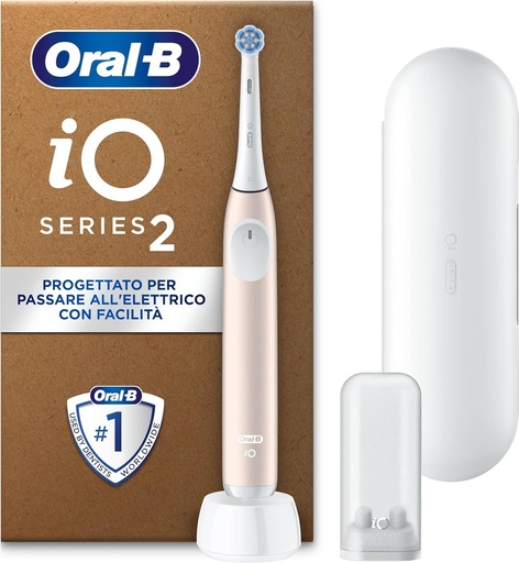 Periuta de dinti electrica Oral-B iO Series 2, 1 cap de periuta, 3 moduri de curatare pentru ingrijire orala, tehnologie magnetica, husa de calatorie, husa pentru cap de periuta de calatorie, conceputa de Braun, roz calm