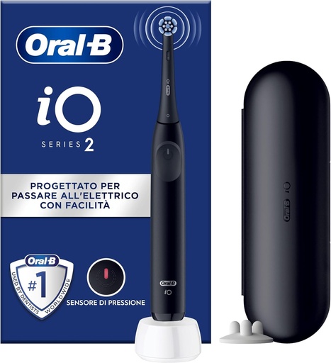 Periuta de dinti electrica Oral-B iO 2 Neagra pentru adulti, 3 moduri de curatare, delicata cu gingiile, periaj moale, accesorii, cap de periuta Oral-B de schimb, suport pentru periuta, husa de calatorie