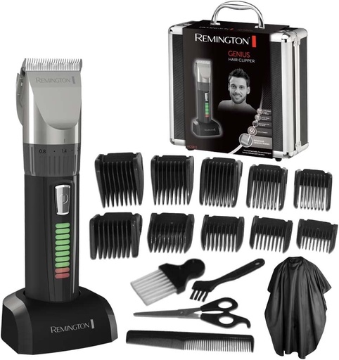 Kit de tuns profesional Remington Genius (motor Pro durabil, lame ceramice cu auto-ascutire, baterie litiu de la retea/fara fir, 10 piepteni, husa Pro + accesorii) Masina de tuns HC5811