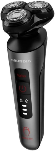 Aparat de ras Grundig ProClub MS 8130 pentru barbati, senzor BeardCare, carcasa exterioara fabricata din 61% plastic reciclat, tehnologie cu lame din titan, umed si uscat, crom mat inchis/rosu