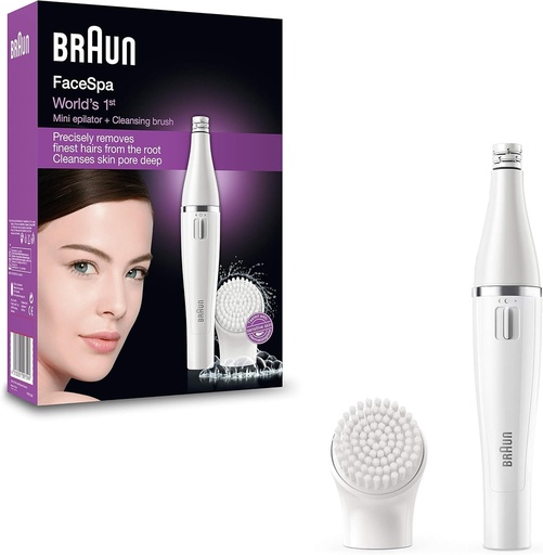 Epilator facial Braun FaceSpa pentru femei / Depilator facial, Perie de curatare faciala, Epilare si curatare, 810, Alb/Argintiu