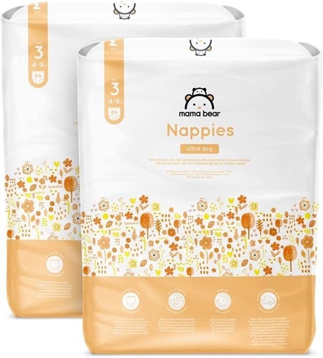 Scutece pentru bebelusi ultra absorbante de la Amazon, marimea 3 (4-9 kg), albe, 172 bucati (2 pachete a cate 86) - PACHET LUNAR (fosta marca Mama Bear, acelasi produs)